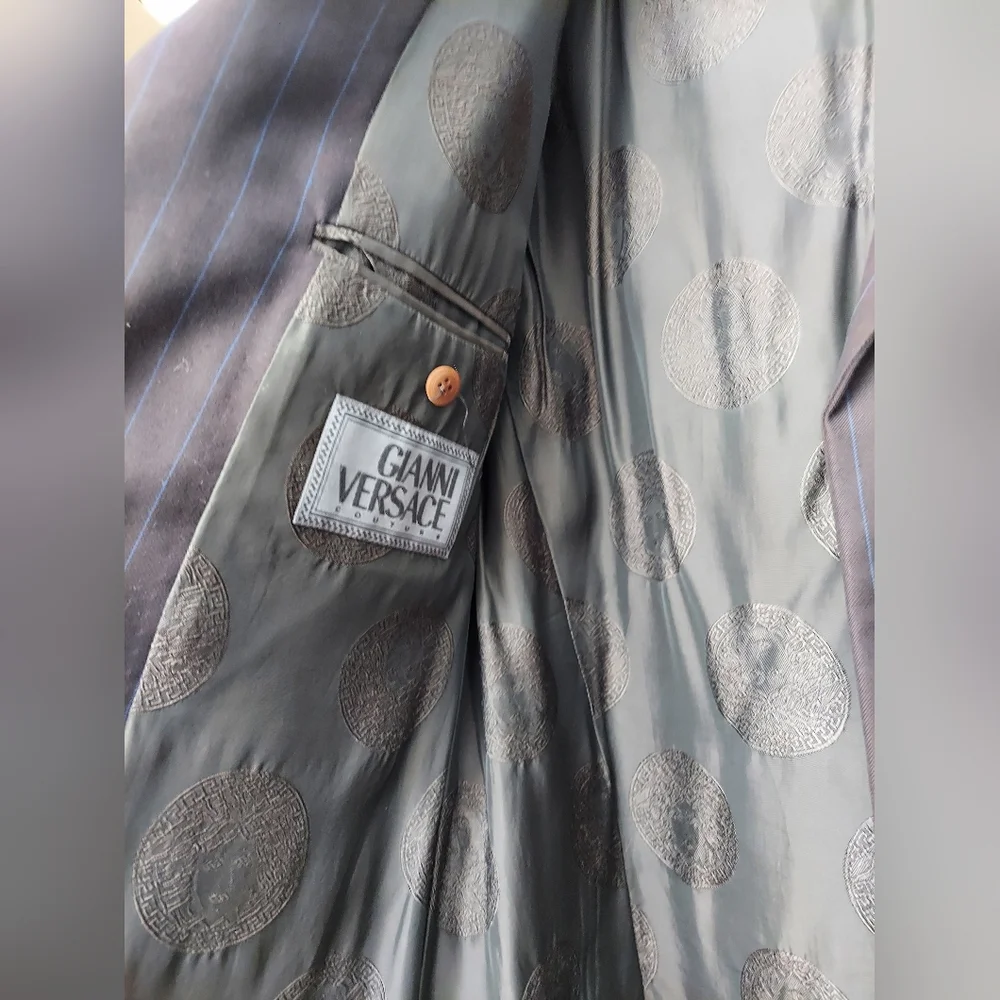 4,500 GIANNI VERSACE MEDUSA MEN'S SUIT BROWN BLUE R42 W37